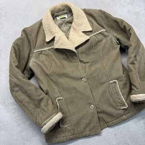 LEI Coat Womens Large Tan Corduroy Sherpa Lined Button Up Jacket Preppy Winter